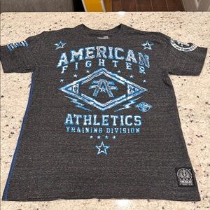 American Fighter Charcoal Tee with Vibrant Blue Design